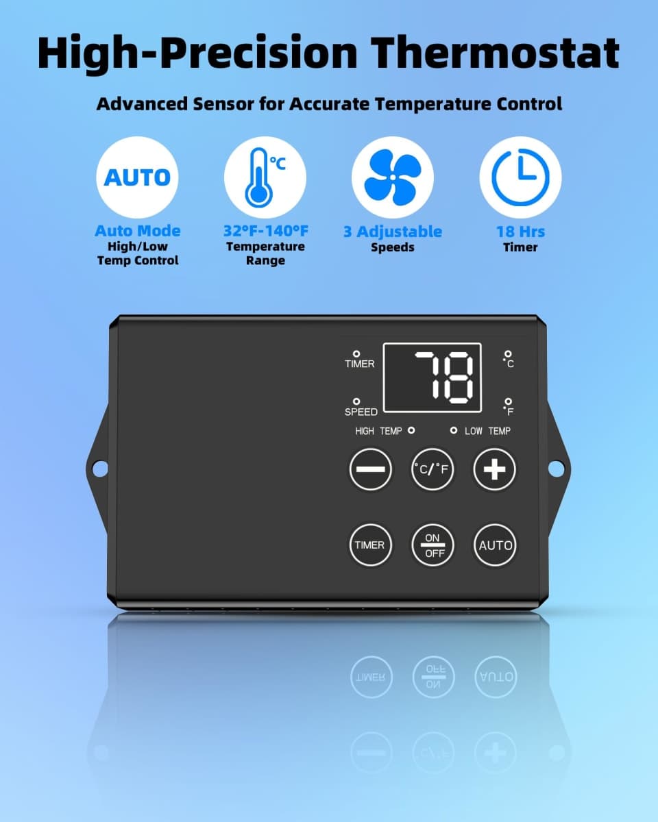 Ehiair 10 Inch Upgraded Shutter Exhaust Fan with Thermostat & Remote thumbnail 4