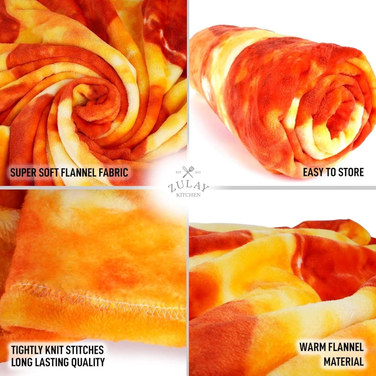 Zulay Kitchen Pepperoni Pizza Blanket - Novelty Big Pie Throw Adult and Kids - Premium Soft Flannel Round Pepperoni Cover for Indoors, Outdoors, Travel, Home and More, 285 GSM - 36 Inches thumbnail 2
