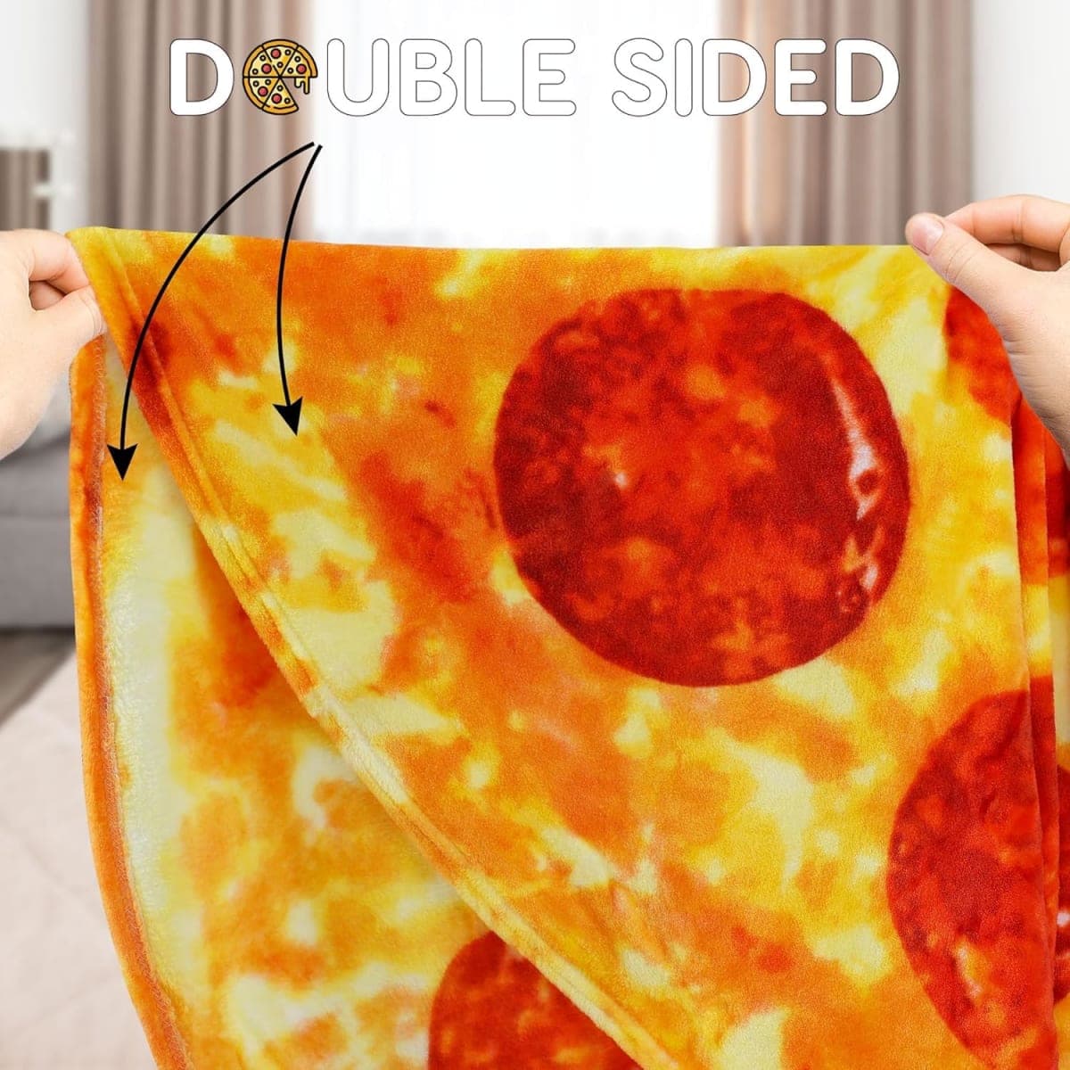 Zulay Kitchen Pepperoni Pizza Blanket - Novelty Big Pie Throw Adult and Kids - Premium Soft Flannel Round Pepperoni Cover for Indoors, Outdoors, Travel, Home and More, 285 GSM - 36 Inches thumbnail 3