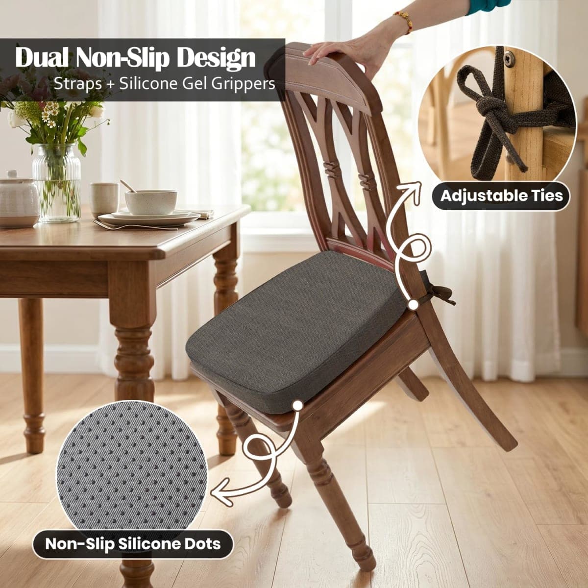 Nobildonna Kitchen Chair Pads, Dark Brown, 17"x16", Set of 2 thumbnail 4