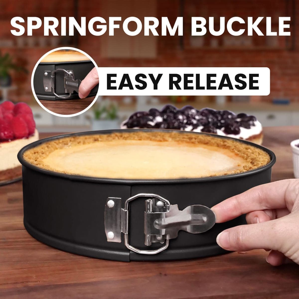Zulay Kitchen 9-Inch Non-Stick Cheesecake Pan -Leakproof Springform Pan with Removable Bottom and Easy Release - Round Cake Pan for Baking Cheesecake, Deep Dish Pizza (Black) thumbnail 5