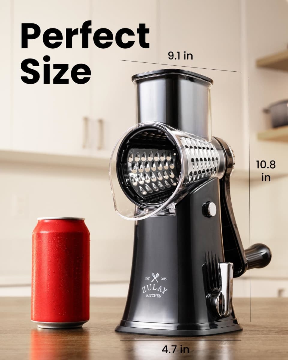 Zulay Kitchen 5-Blade Rotary Cheese Grater - Manual Hand Crank Cheese Shredder with Reinforced Suction & 5 Interchangeable Drums - Vegetable Chopper & Round Mandoline Slicer thumbnail 3