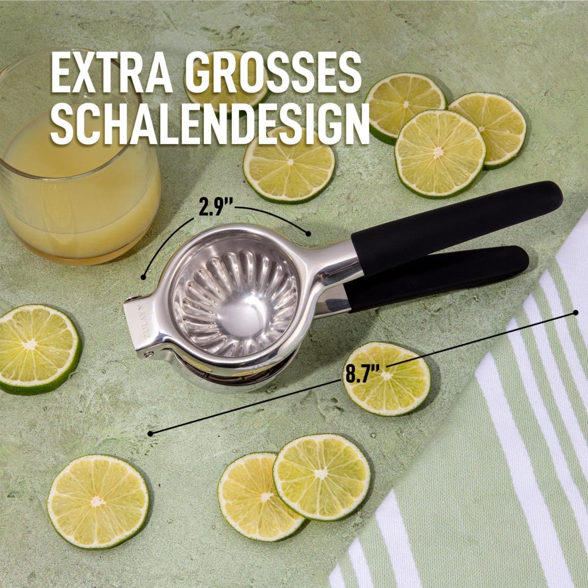 Zulay Lemon Squeezer Stainless Steel with Premium Heavy Duty Solid Metal Squeezer Bowl and Food Grade Silicone Handles - Large Manual Citrus Press Juicer and Lime Squeezer Stainless Steel (Black) thumbnail 2