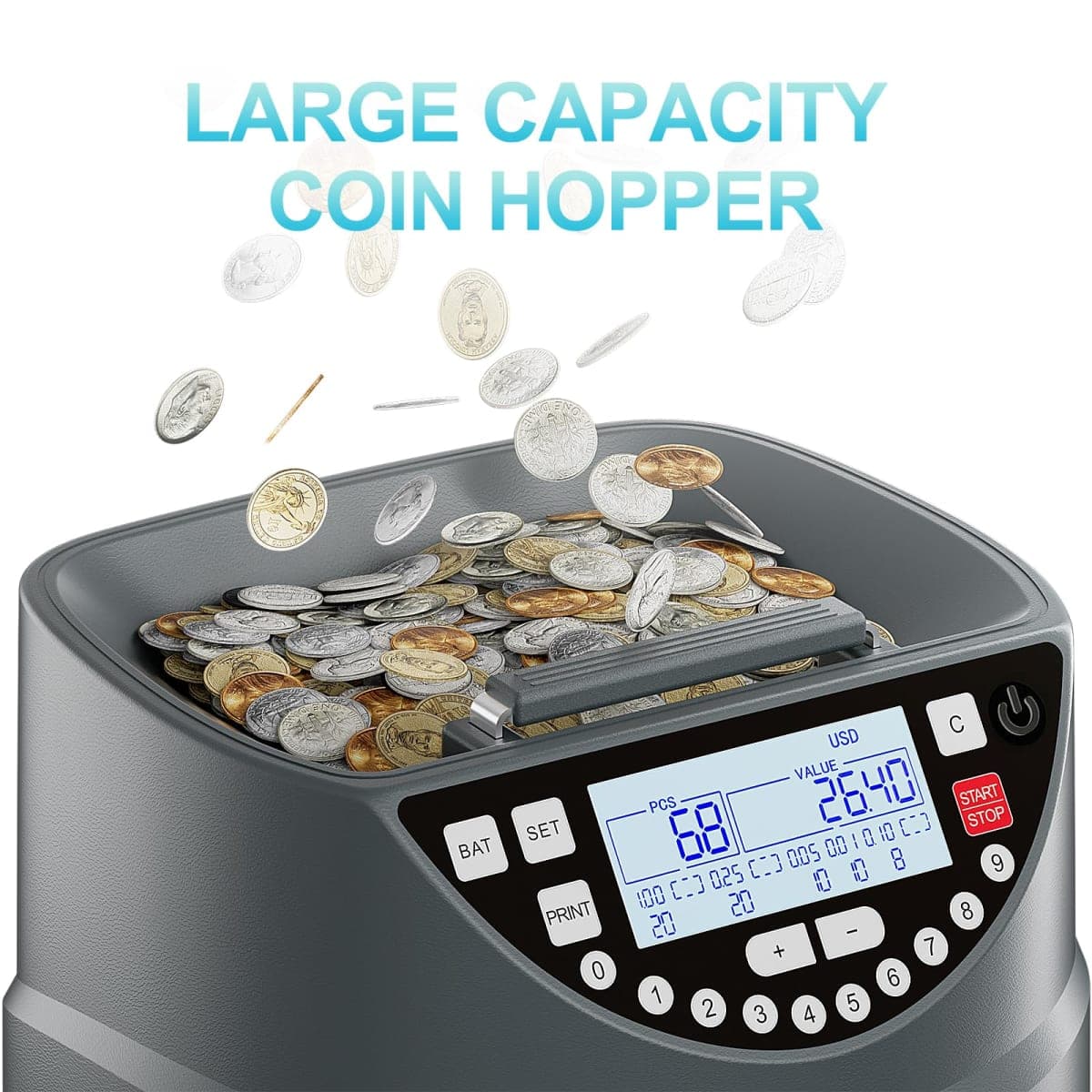 Aneken Coin Counter and Sorter with TFT Display - Accurate Coin Sorting Machine for 5 Coin Values, Smooth Operation at Up to 300 Coins Per Minute, Ideal for Efficient Money Management thumbnail 3