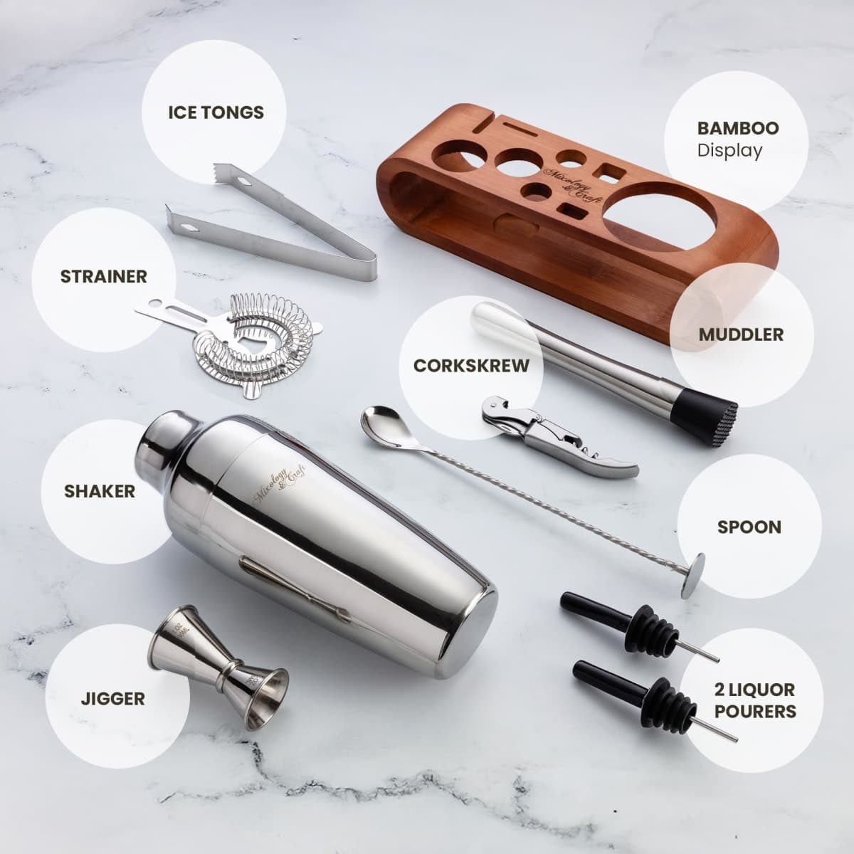 Mixology Bartender Kit: 10-Piece Bar Tool Set with Stylish Mahogany Stand - Perfect Home Bartending Kit and Martini Cocktail Shaker Set For an Awesome Drink Mixing Experience - Exclusive Recipes Bonus thumbnail 2