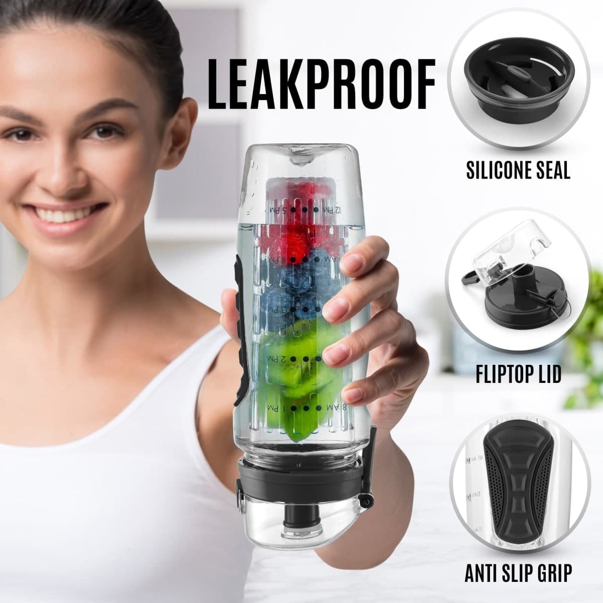 Zulay Fruit Infuser Water Bottle - 34oz - Leakproof With Full-Length Infusion Rod - Men Women's Ideal Fitness Gift Or For Gym, Camping - Onyx Black thumbnail 4
