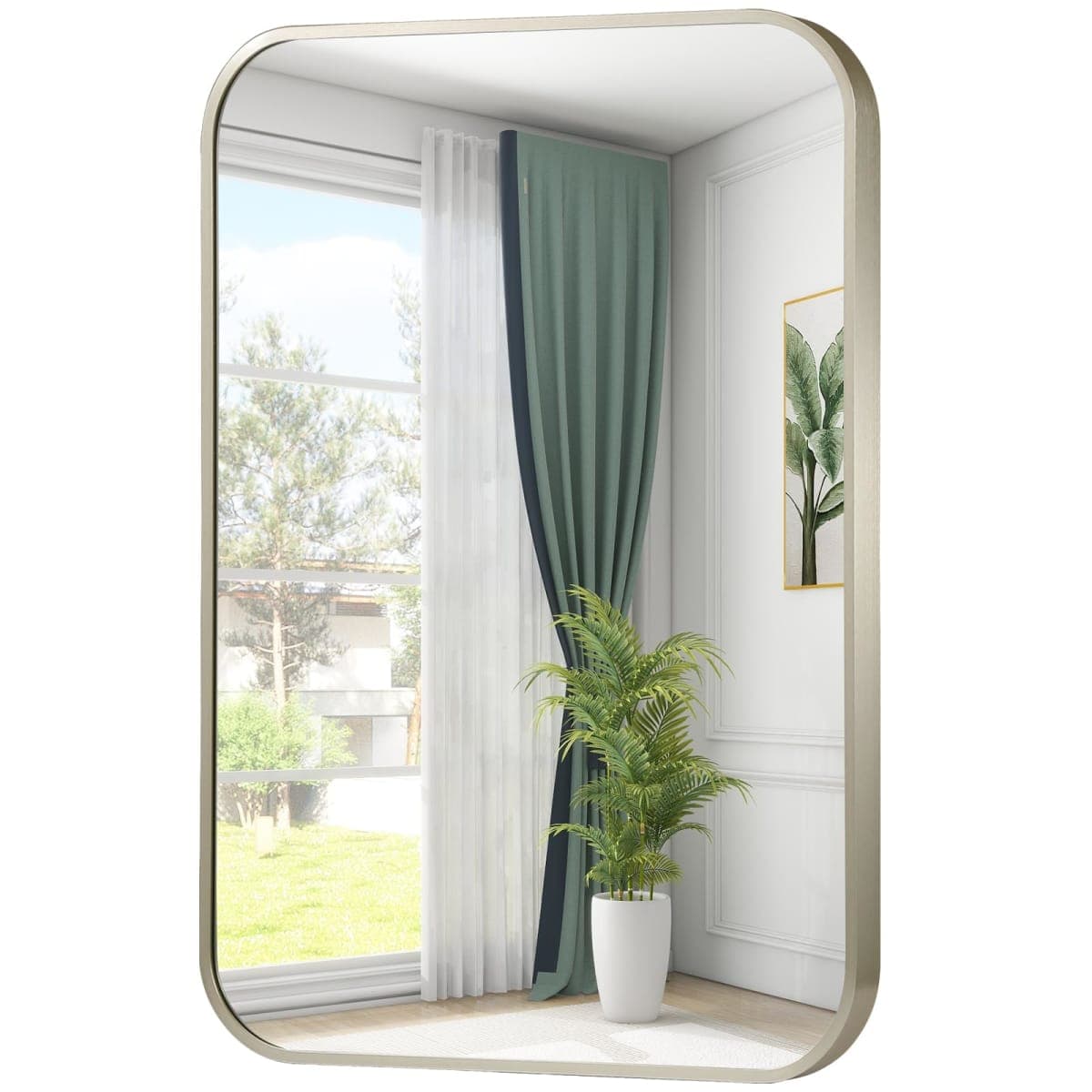 JENBELY 30x36 Inch Brushed Nickel Bathroom Mirror, Framed Rectangle Mirror with Rounded Corner, Brushed Mirror, Silver Bathroom Mirror for Over Sink, Vanity, Living Room, Bedroom, Horizontal/Vertical