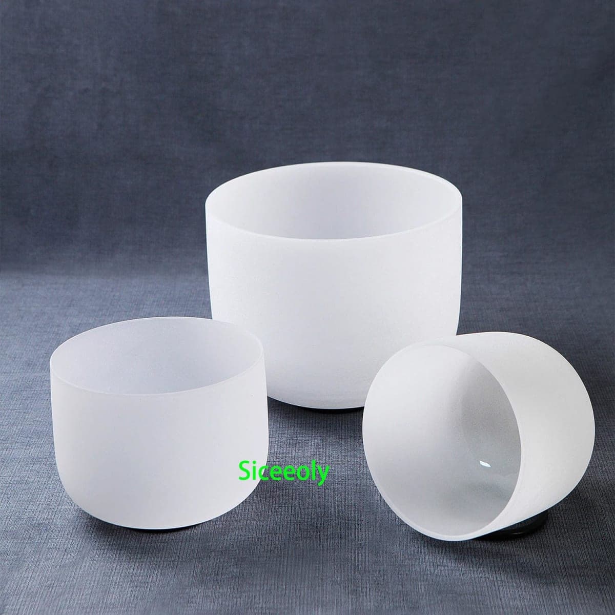 Siceeoly Set of 3 Singing Bowls 432HZ 8"G 10"E 12"C Frosted Chakra Quartz Crystal Sound Healing Bowls with 1 Travel Carry Case Bag 1 Mallet Suede 1 Striker 3 O-rings thumbnail 2