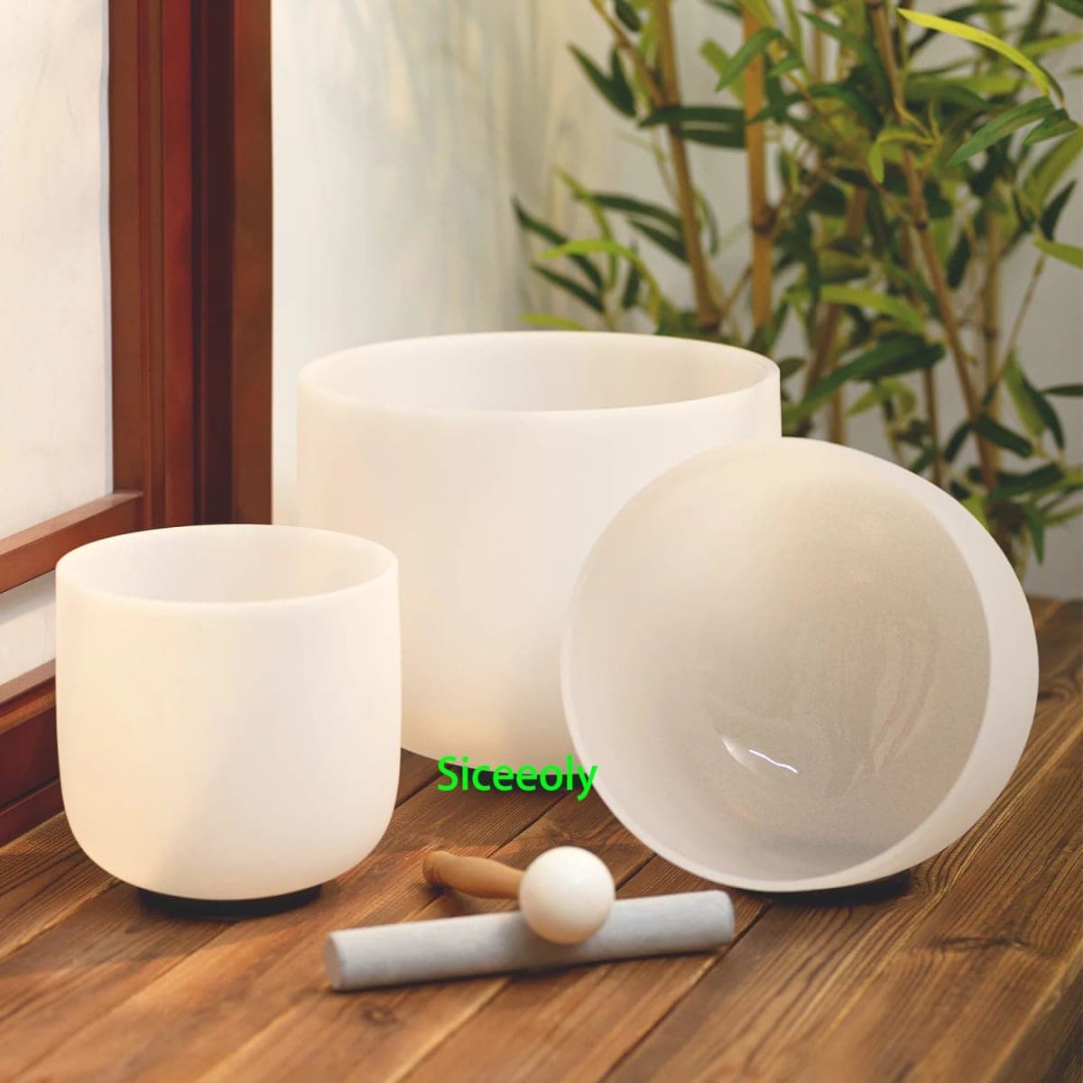 Siceeoly Set of 3 Singing Bowls 432HZ 8"G 10"E 12"C Frosted Chakra Quartz Crystal Sound Healing Bowls with 1 Travel Carry Case Bag 1 Mallet Suede 1 Striker 3 O-rings thumbnail 5