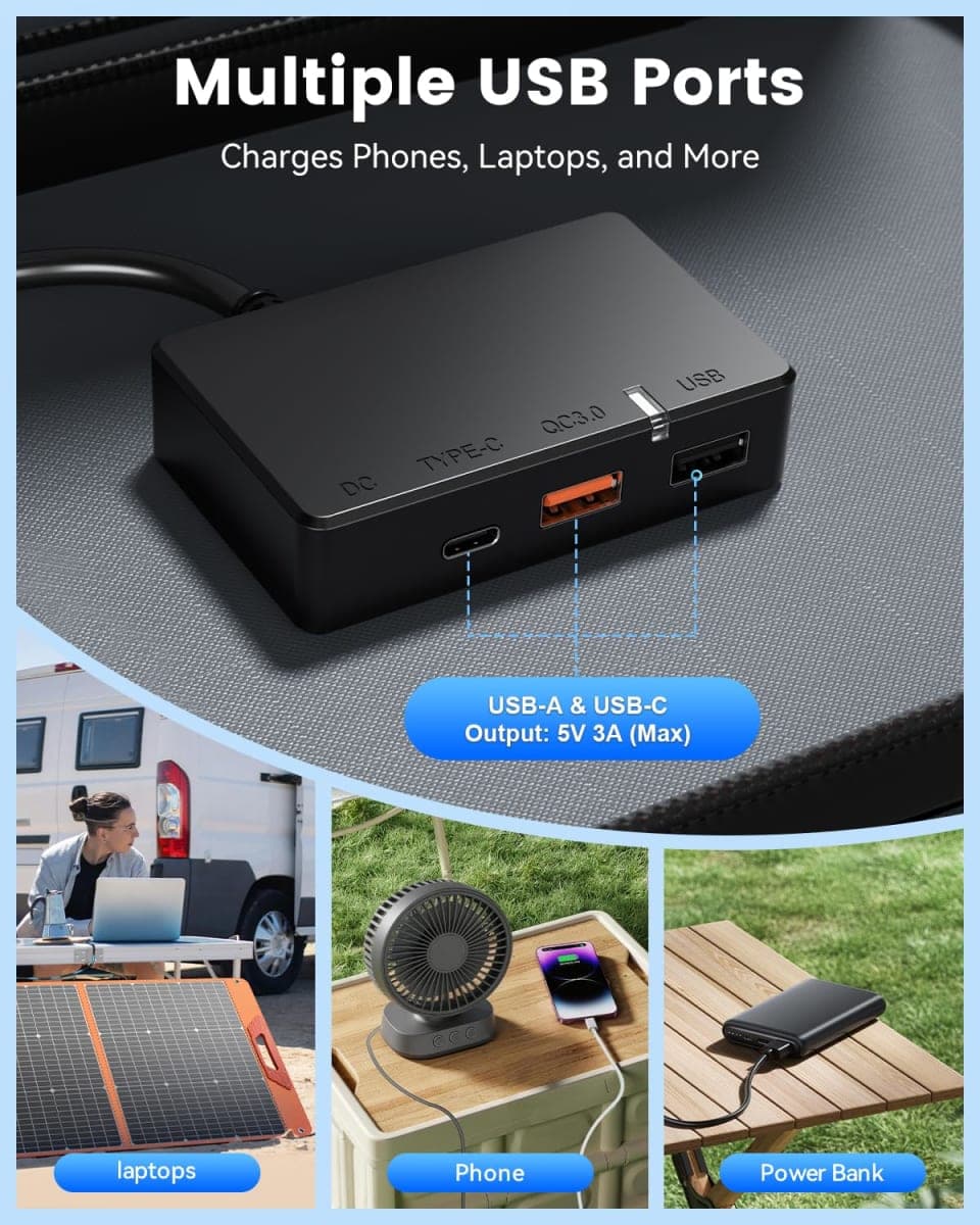 100W Portable Solar Panel for Power Station, 19.8V Foldable Solar Charger with DC/XT60/Anderson Cable & QC3.0 USB Outputs, 23% High Efficiency IP65 Waterproof 2 Kickstands for Outdoor Camping RV Trip thumbnail 3