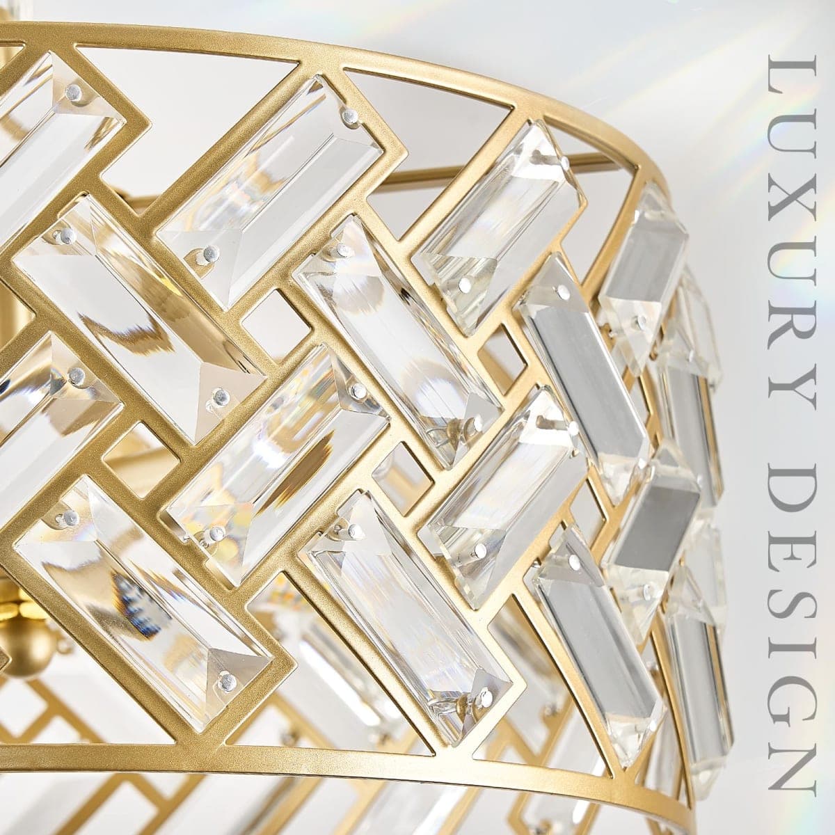 CATINER 12" Gold Crystal Chandelier, Modern 4-Light Ceiling Light thumbnail 3