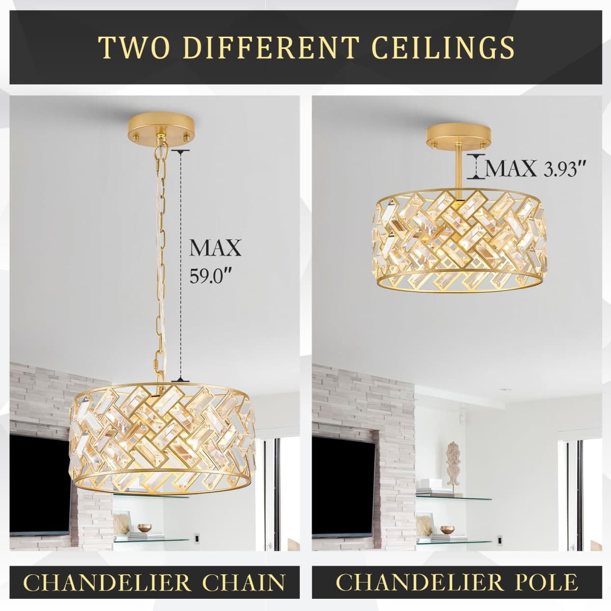 CATINER 12" Gold Crystal Chandelier, Modern 4-Light Ceiling Light thumbnail 4