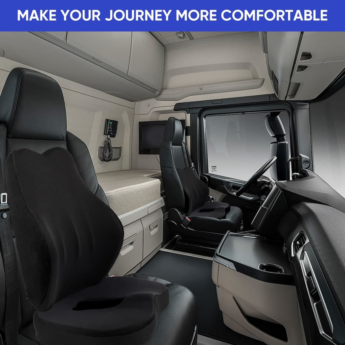 Truck Seat Cushion, 2PC 100% Memory Foam seat cushion for truck driver, Truck Driver Seat Cushion & Back Support, Semi Truck Accessories for men -Seat cushion-18x14.5x3.5in, Lumbar Cushion-16.5x15.4x5 thumbnail 2