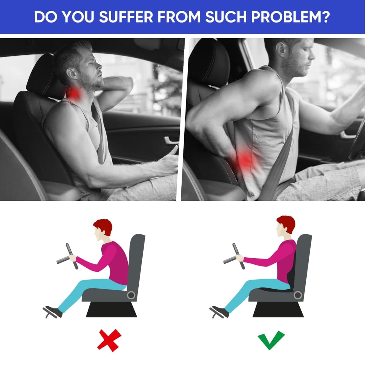 Truck Seat Cushion, 2PC 100% Memory Foam seat cushion for truck driver, Truck Driver Seat Cushion & Back Support, Semi Truck Accessories for men -Seat cushion-18x14.5x3.5in, Lumbar Cushion-16.5x15.4x5 thumbnail 3