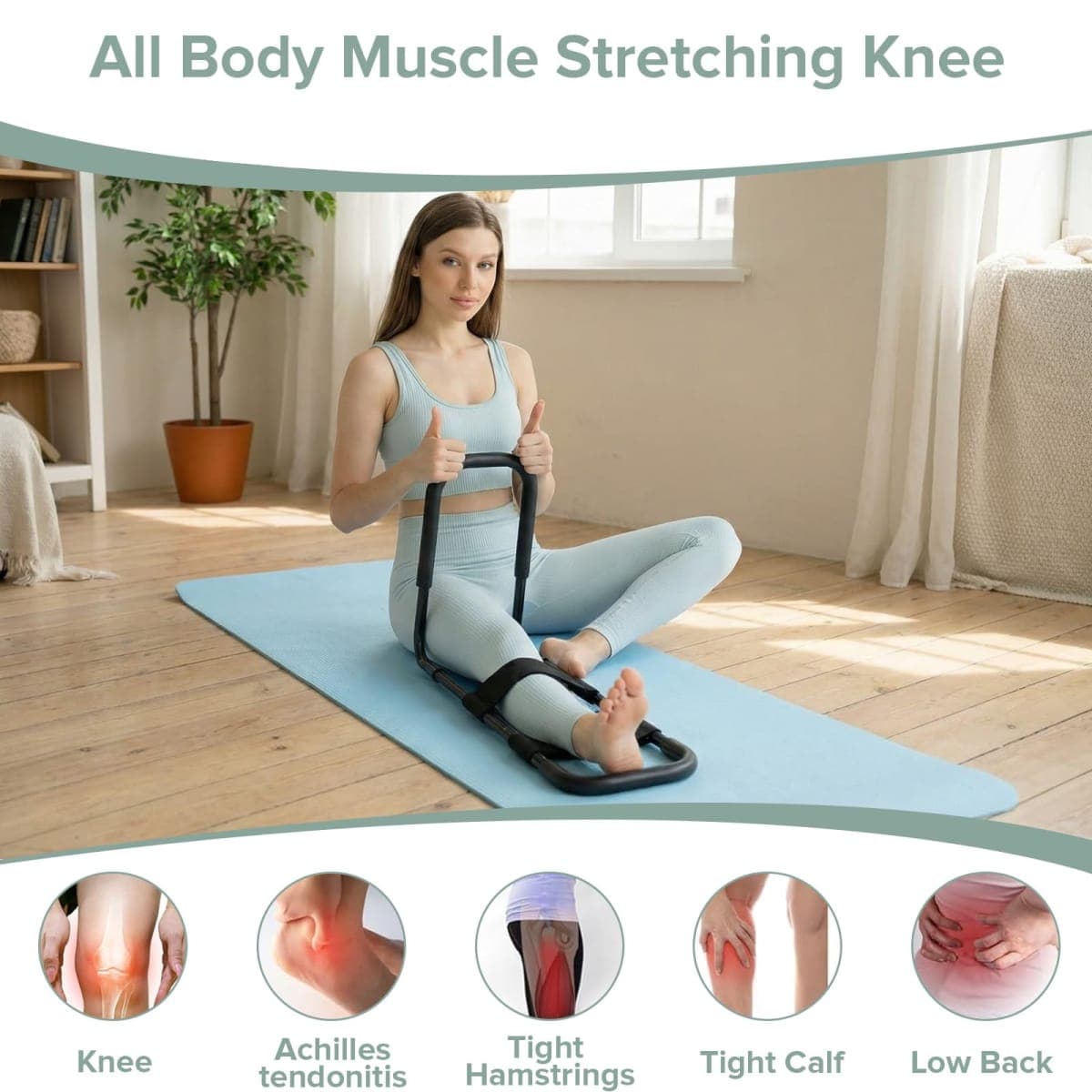 Qagstnkg Hamstring Stretcher, Knee Extension & Pain Relief Device for Lower Body Flexibility, Adjustable Back, Leg, Calf & Hip Stretching Tool, Improves Range of Motion, Knee Pain Relief thumbnail 2