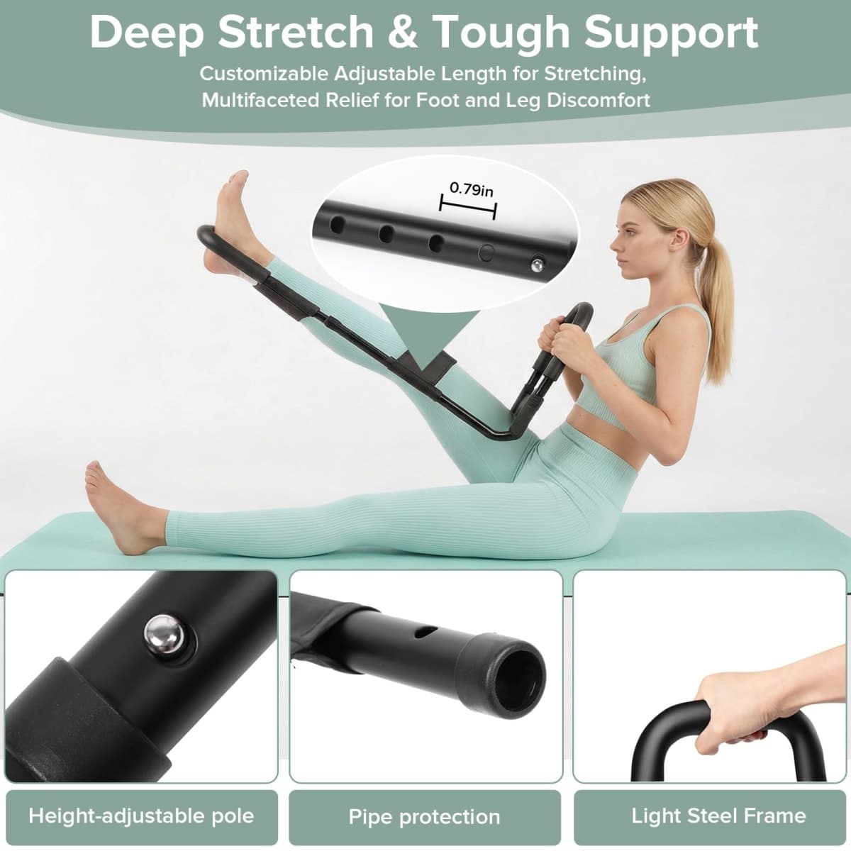 Qagstnkg Hamstring Stretcher, Knee Extension & Pain Relief Device for Lower Body Flexibility, Adjustable Back, Leg, Calf & Hip Stretching Tool, Improves Range of Motion, Knee Pain Relief thumbnail 4
