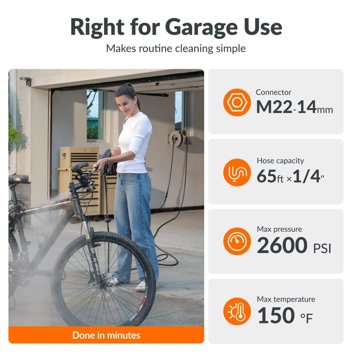 Giraffe Tools Retractable Pressure Washer Hose Reel 65ft, 2600PSI thumbnail 3