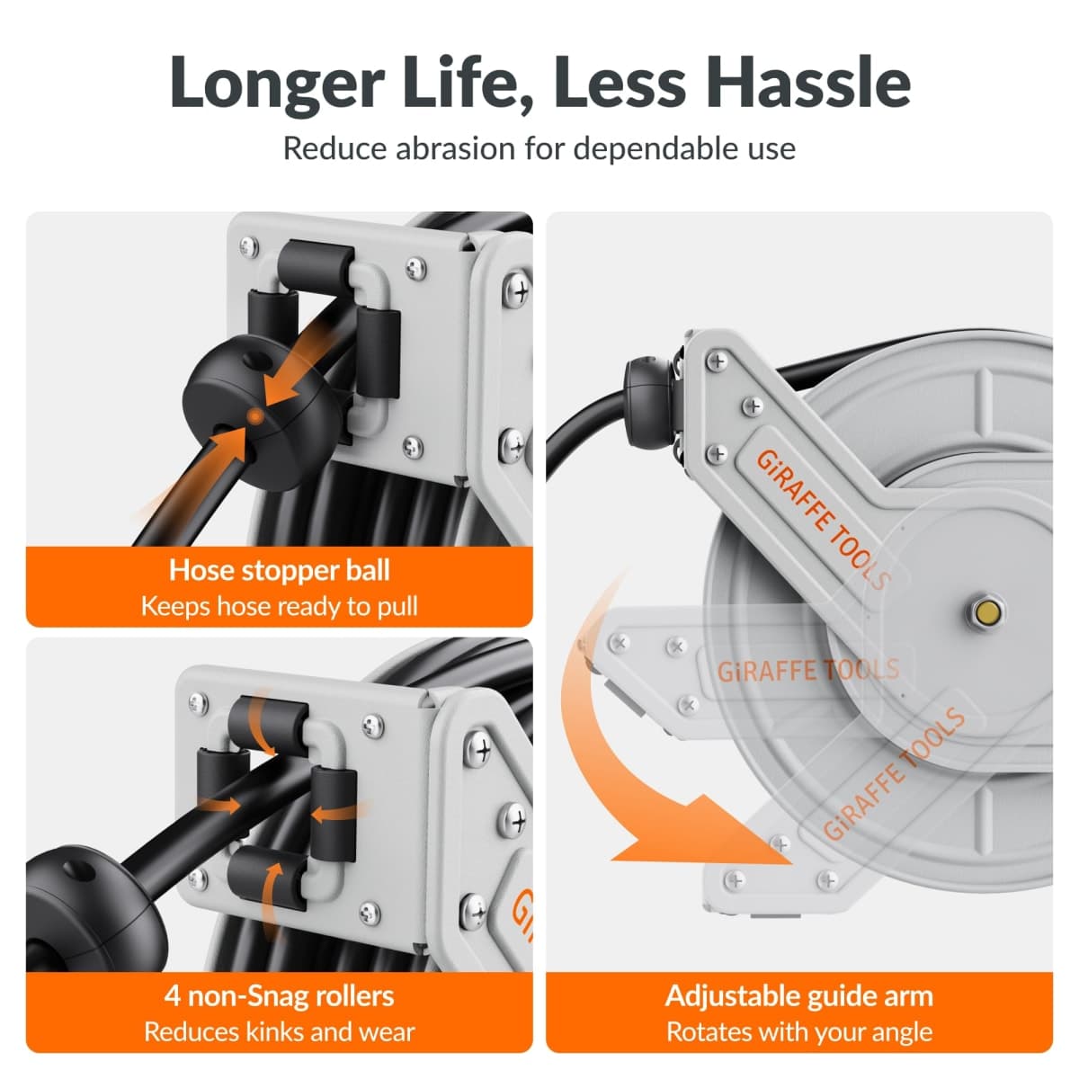 Giraffe Tools Retractable Pressure Washer Hose Reel 65ft, 2600PSI thumbnail 4
