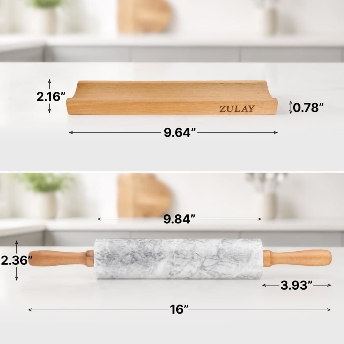 Zulay Kitchen 17-Inch Marble Rolling Pin With Stand - Polished Marble Rolling Pins For Baking With Long Beechwood Handle - Non-stick Roller Pin For Baking Pastries, Bread & Pizza thumbnail 2