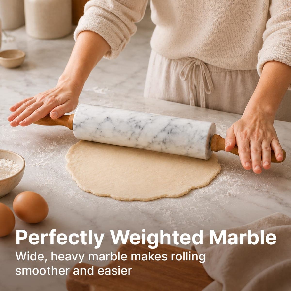 Zulay Kitchen 17-Inch Marble Rolling Pin With Stand - Polished Marble Rolling Pins For Baking With Long Beechwood Handle - Non-stick Roller Pin For Baking Pastries, Bread & Pizza thumbnail 3
