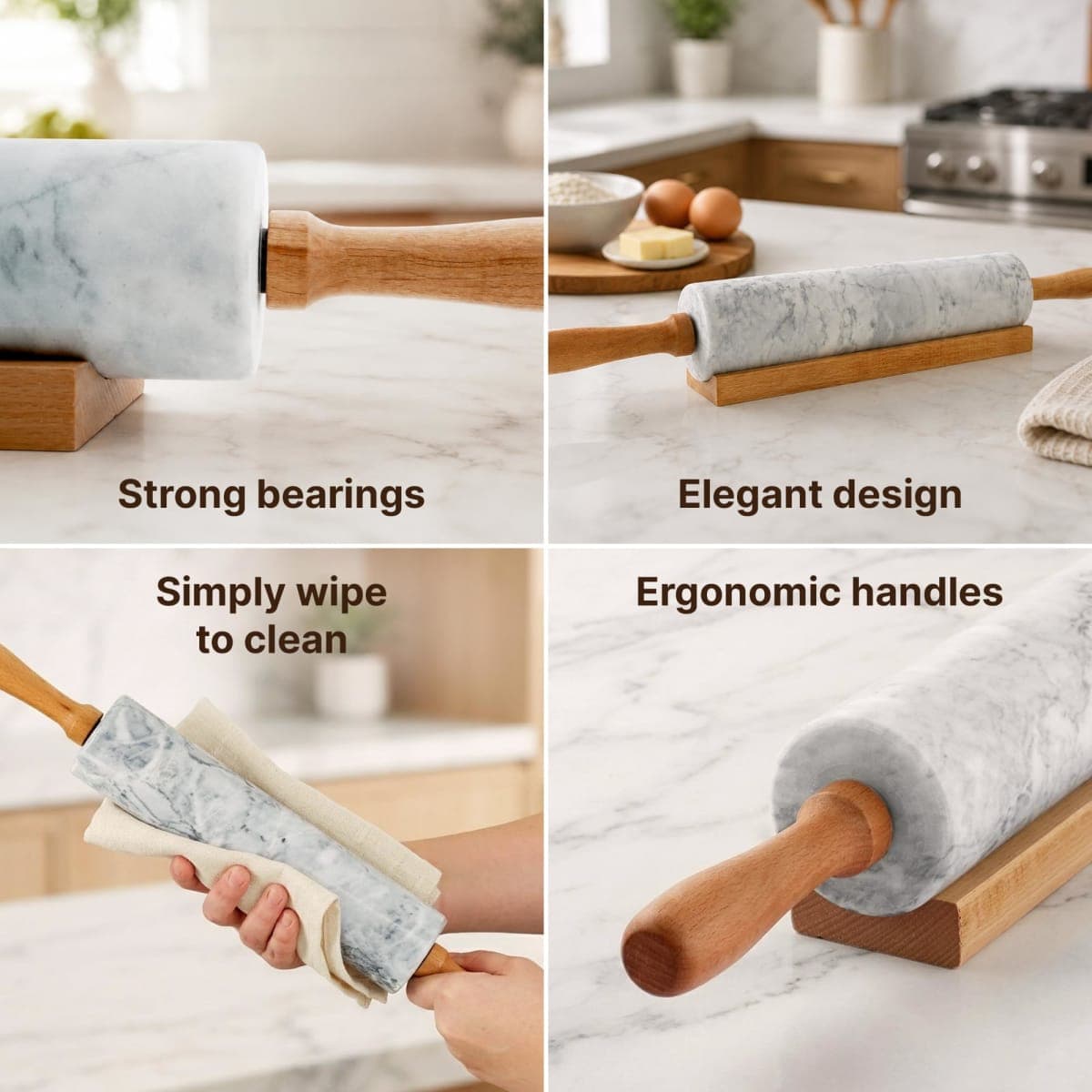 Zulay Kitchen 17-Inch Marble Rolling Pin With Stand - Polished Marble Rolling Pins For Baking With Long Beechwood Handle - Non-stick Roller Pin For Baking Pastries, Bread & Pizza thumbnail 5