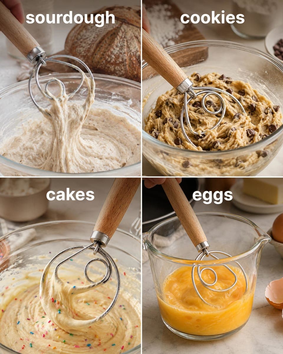 Zulay Kitchen 13 Inch Danish Dough Whisk - Large Wooden Danish Whisk for Dough with Stainless Steel Ring - Traditional Dutch Whisk Baking Tool for Bread, Batter, Cake, Pastry thumbnail 5