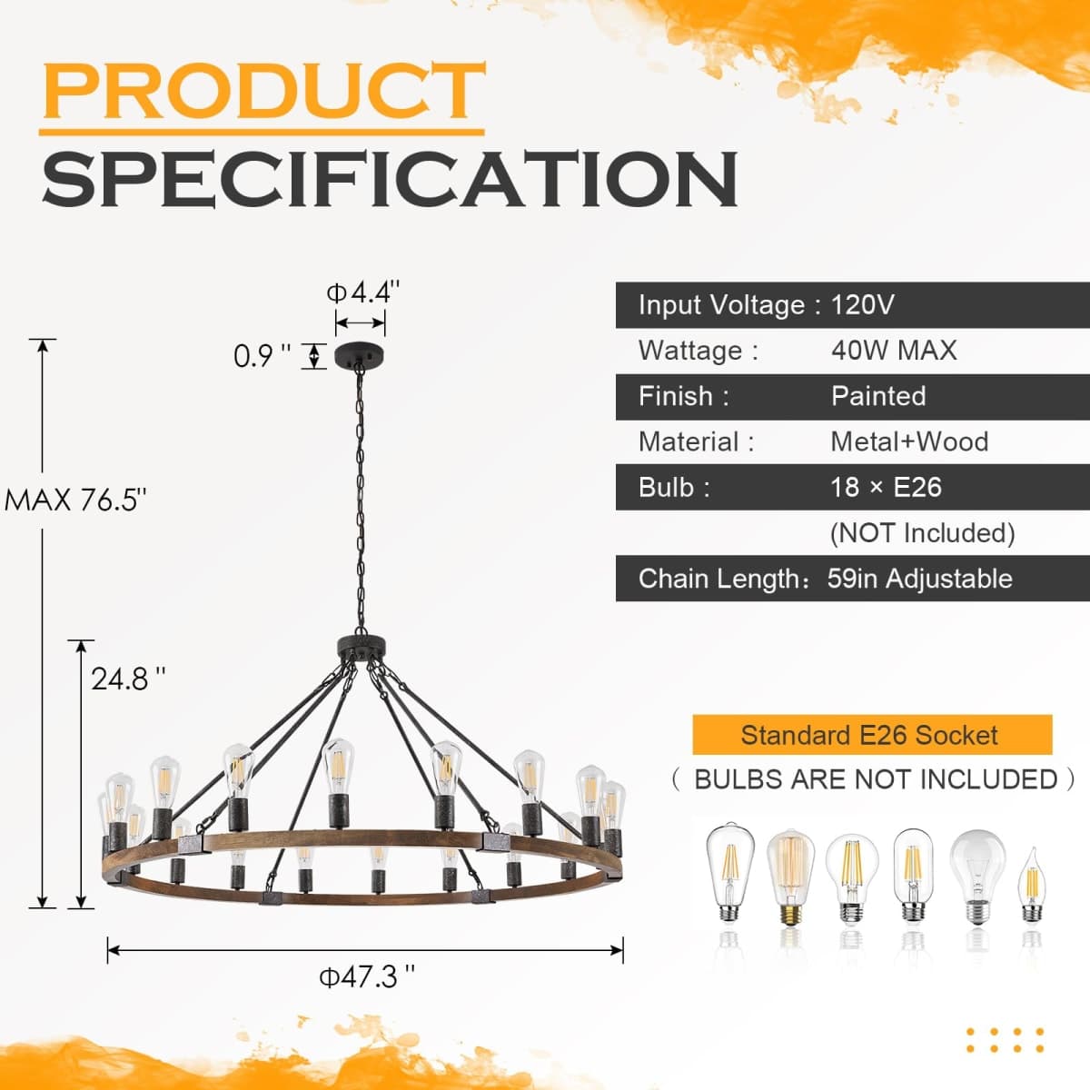 Benkut Farmhouse Rustic Wood Chandelier 47 Inch 18 thumbnail 3