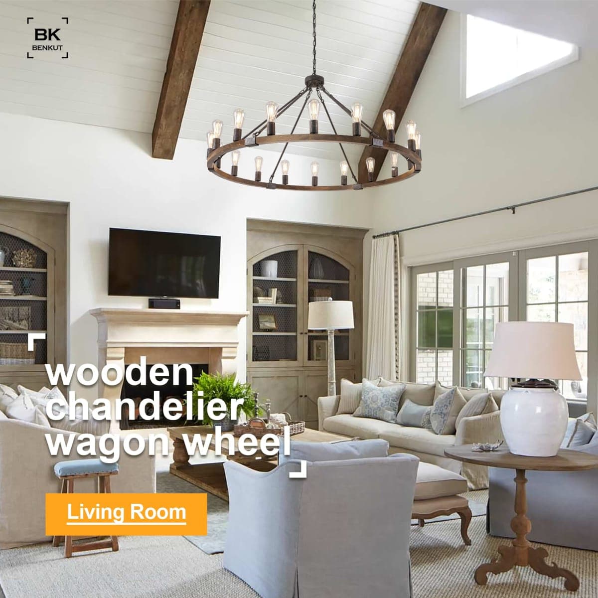 Benkut Farmhouse Rustic Wood Chandelier 47 Inch 18 thumbnail 4