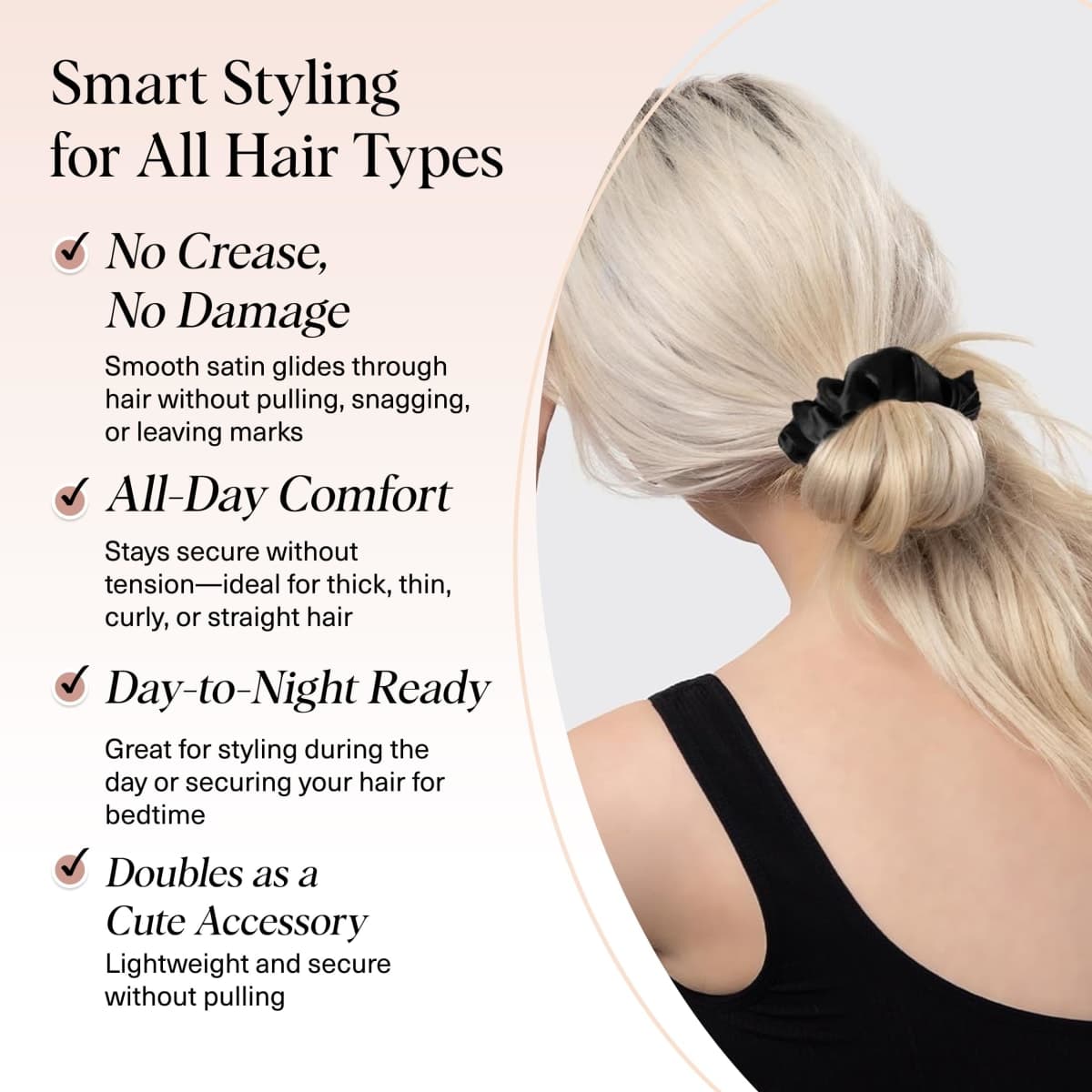 Kitsch Satin Scrunchies for Women For All Hair Types - Black, 5pcs thumbnail 3