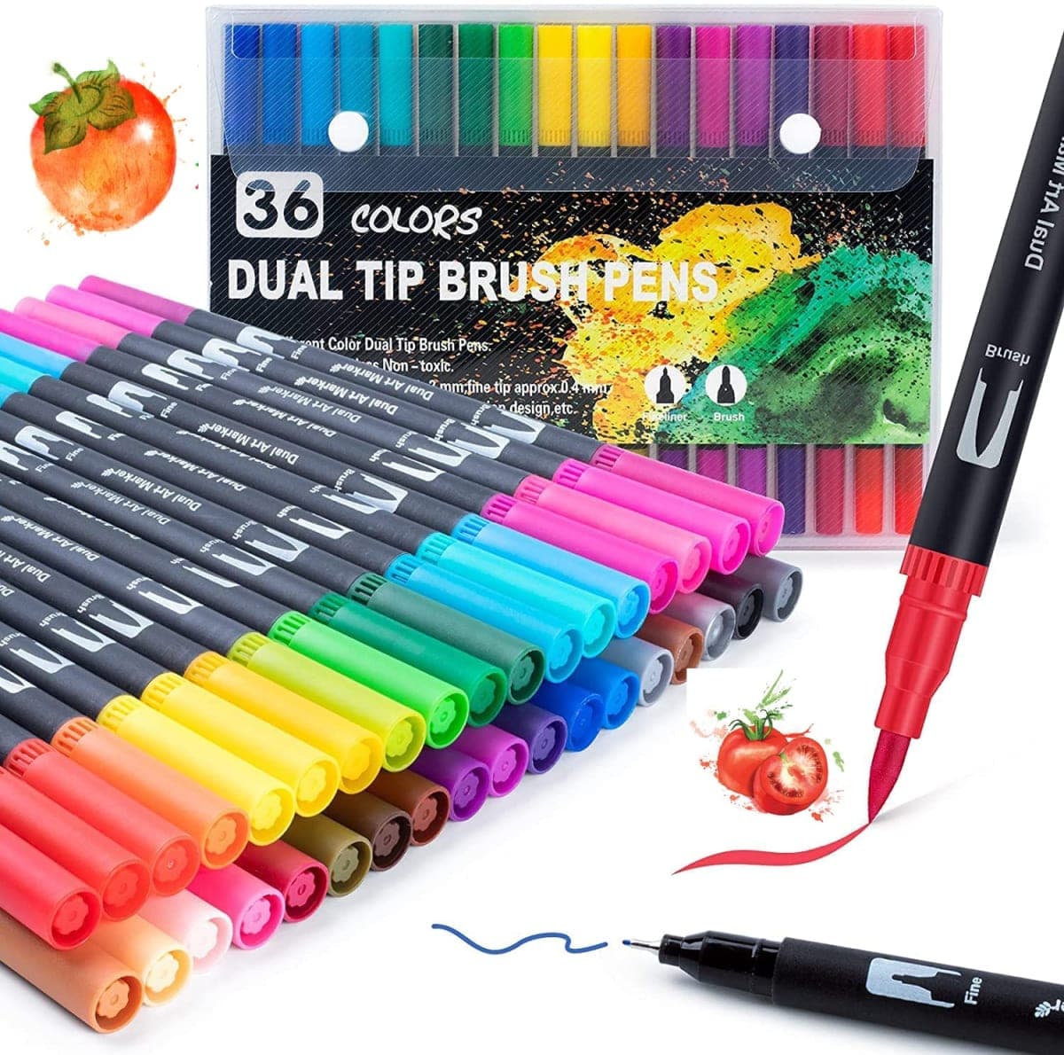 Coloring Markers Pen for Adults, 36 Fine Felt Tip Water Markers Dual Brush Pens for Students Painting, Lettering, Card Making, Books Craft Coloring Doodling, Bullet Journal, Scrapbooking (36)