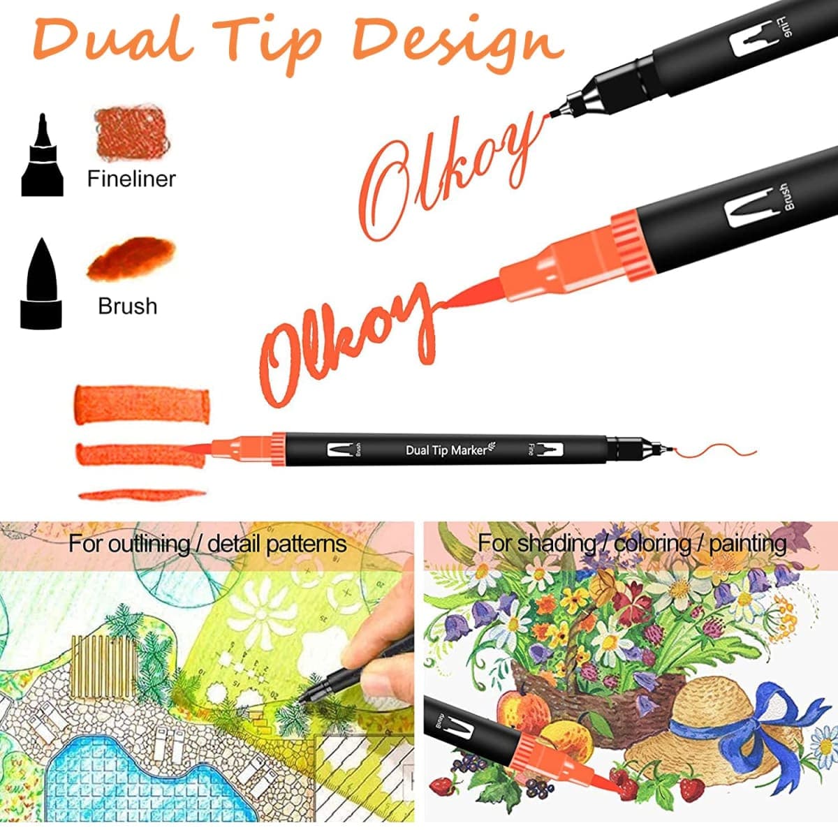 Coloring Markers Pen for Adults, 36 Fine Felt Tip Water Markers Dual Brush Pens for Students Painting, Lettering, Card Making, Books Craft Coloring Doodling, Bullet Journal, Scrapbooking (36) thumbnail 2