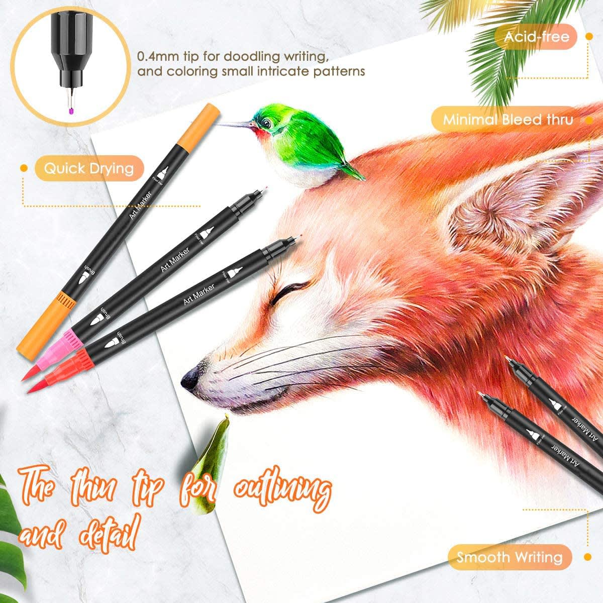 Coloring Markers Pen for Adults, 36 Fine Felt Tip Water Markers Dual Brush Pens for Students Painting, Lettering, Card Making, Books Craft Coloring Doodling, Bullet Journal, Scrapbooking (36) thumbnail 3