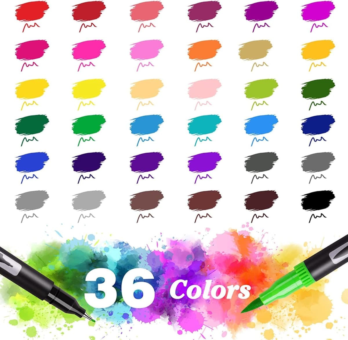 Coloring Markers Pen for Adults, 36 Fine Felt Tip Water Markers Dual Brush Pens for Students Painting, Lettering, Card Making, Books Craft Coloring Doodling, Bullet Journal, Scrapbooking (36) thumbnail 4