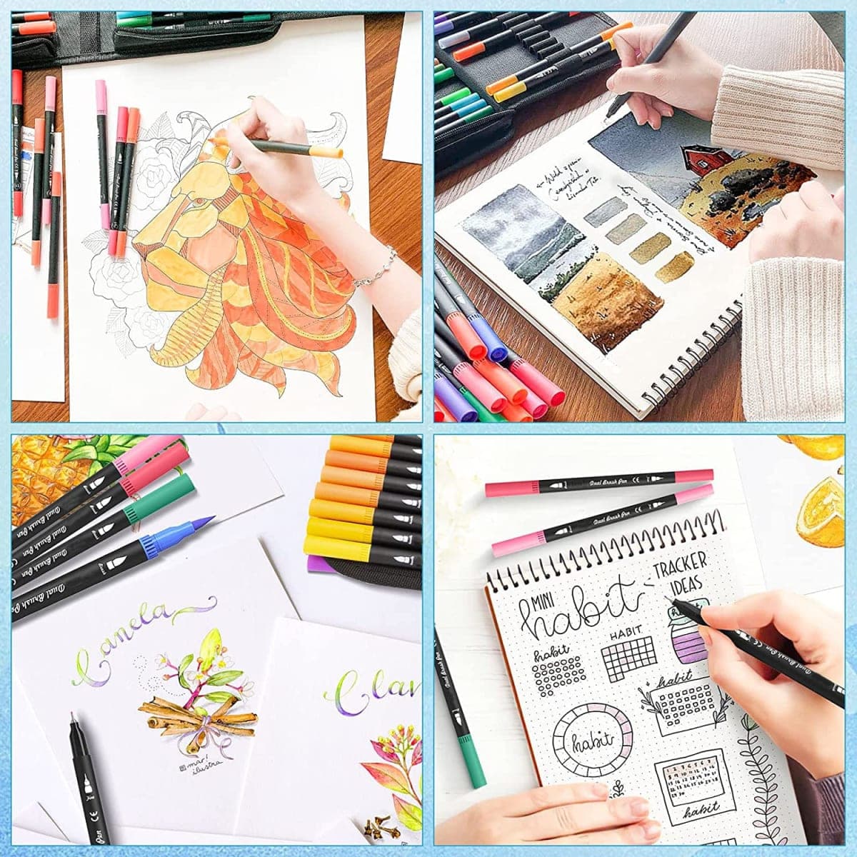 Coloring Markers Pen for Adults, 36 Fine Felt Tip Water Markers Dual Brush Pens for Students Painting, Lettering, Card Making, Books Craft Coloring Doodling, Bullet Journal, Scrapbooking (36) thumbnail 5