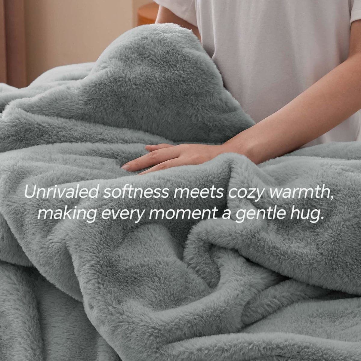 BEDELITE Faux Fur Queen Comforter Set Grey,Warm Bedding with 2 Pilowcases thumbnail 2
