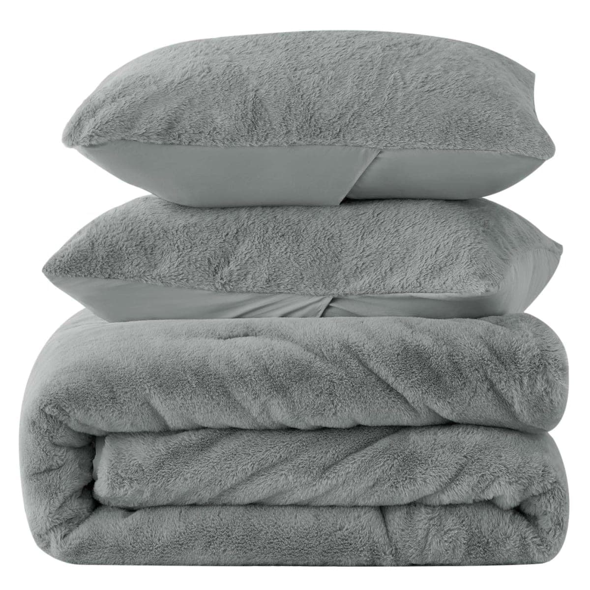 BEDELITE Faux Fur Queen Comforter Set Grey,Warm Bedding with 2 Pilowcases thumbnail 5
