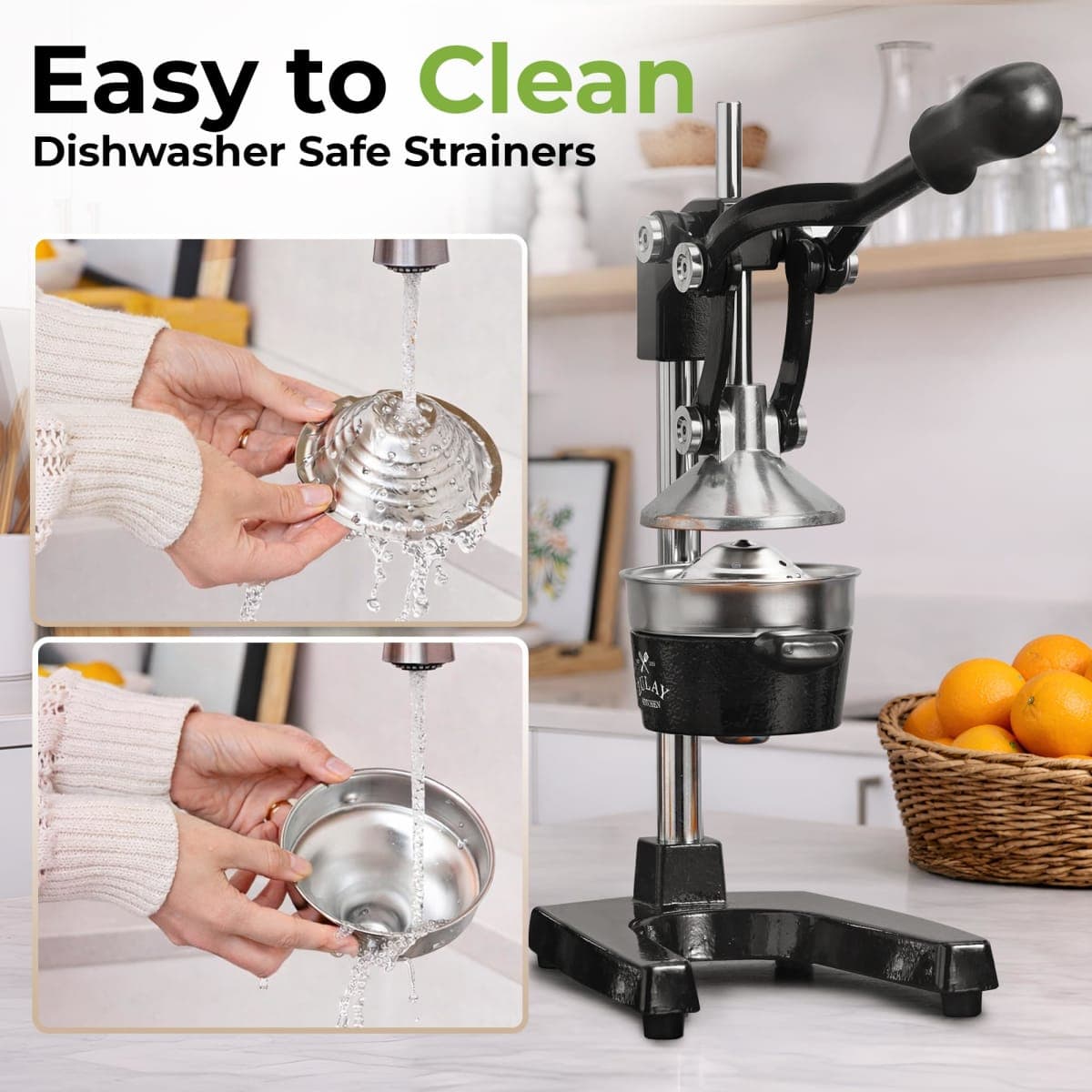 Zulay Kitchen Cast Iron Juicer - Manual Citrus Press and Lemon Squeezer - Premium Quality Heavy Duty Manual Juicer for Orange Juice and Lime Squeezer, Black thumbnail 5