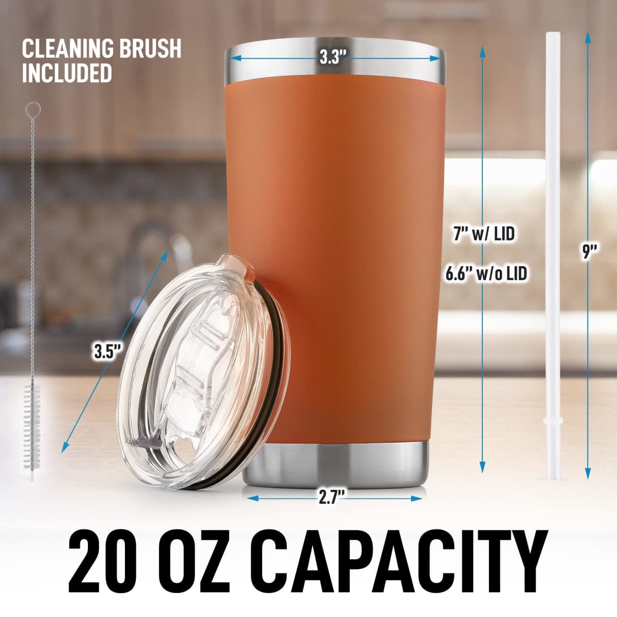 Zulay 20oz Stainless Steel Tumbler With Lid and Straw - Sweat-Free Travel Coffee Mug Tumbler Cups - Double Walled Insulated Travel Mug For Hot and Cold Drinks (Pumpkin) thumbnail 3