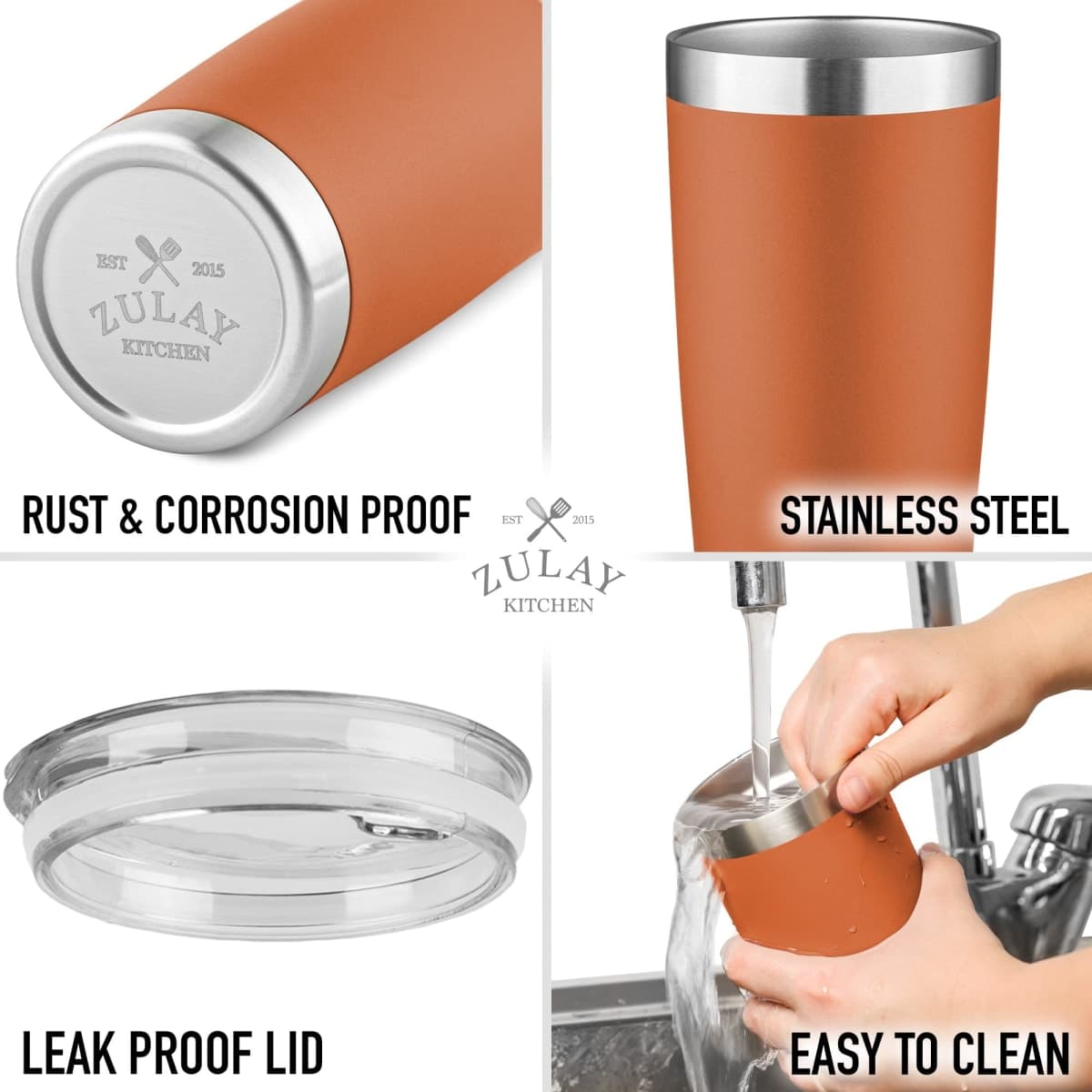 Zulay 20oz Stainless Steel Tumbler With Lid and Straw - Sweat-Free Travel Coffee Mug Tumbler Cups - Double Walled Insulated Travel Mug For Hot and Cold Drinks (Pumpkin) thumbnail 4