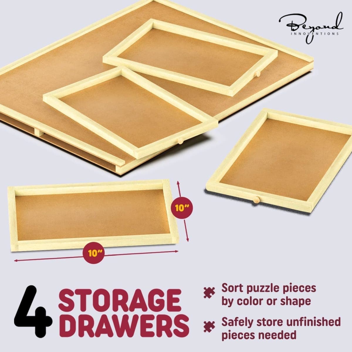1000 Piece Wooden Jigsaw Puzzle Board - 4 Drawers, Rotating Puzzle Table | 30” X 22” Jigsaw Puzzle Table | Puzzle Cover Included - Portable Puzzle Tables for Adults and Kids by Beyond Innoventions thumbnail 5