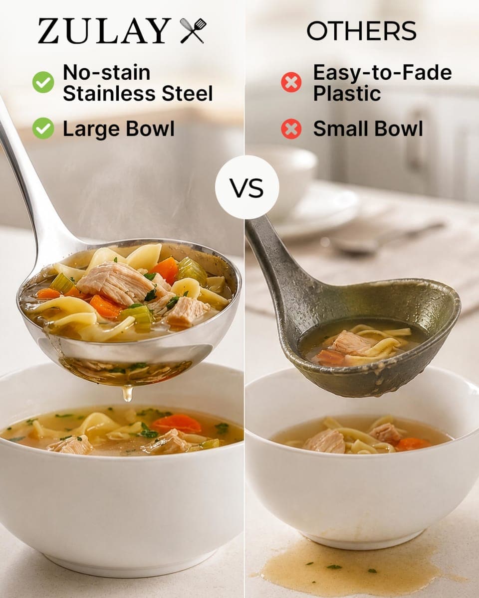 Zulay Premium 12 Inch Stainless Steel Ladle with Comfortable Grip - Soup Ladle with Long Handle and Ample Bowl Capacity Perfect for Stirring, Serving Soups and More - Heavy-Duty Metal Ladle thumbnail 3