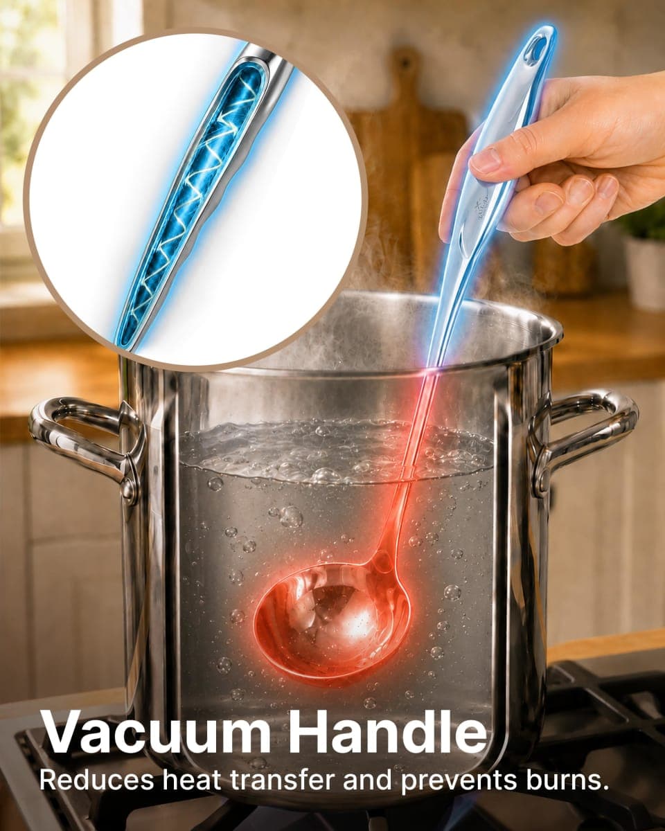 Zulay Premium 12 Inch Stainless Steel Ladle with Comfortable Grip - Soup Ladle with Long Handle and Ample Bowl Capacity Perfect for Stirring, Serving Soups and More - Heavy-Duty Metal Ladle thumbnail 4