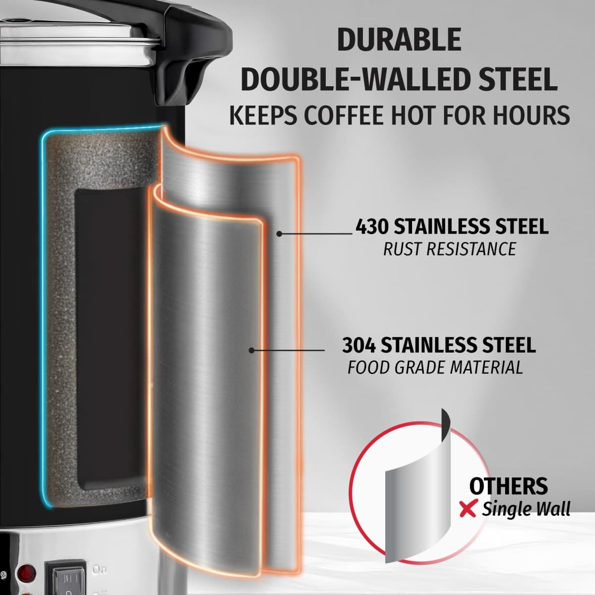 Zulay Commercial Coffee Maker Machine Urn - Large Percolator Pot Dispenser With Double-Wall Stainless Steel, Quick Brew, Stays Hot - Also for Water, Tea, Beverage at Events & Catering - 50 Cup Black thumbnail 4