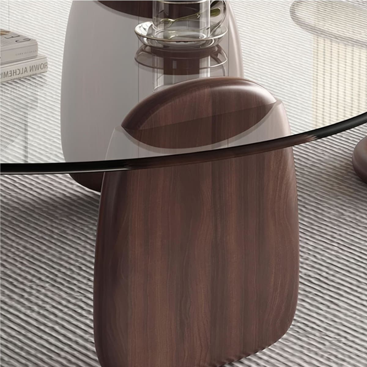 EASYSOUL Modern Round Coffee Table with Glass Top, 27.56" D x 27.56" W x 14.69" H, Circular Tea Tables for Living Room Home Office Industrial Cocktail Tables (Walunt-Clear Glass/27.56") thumbnail 3