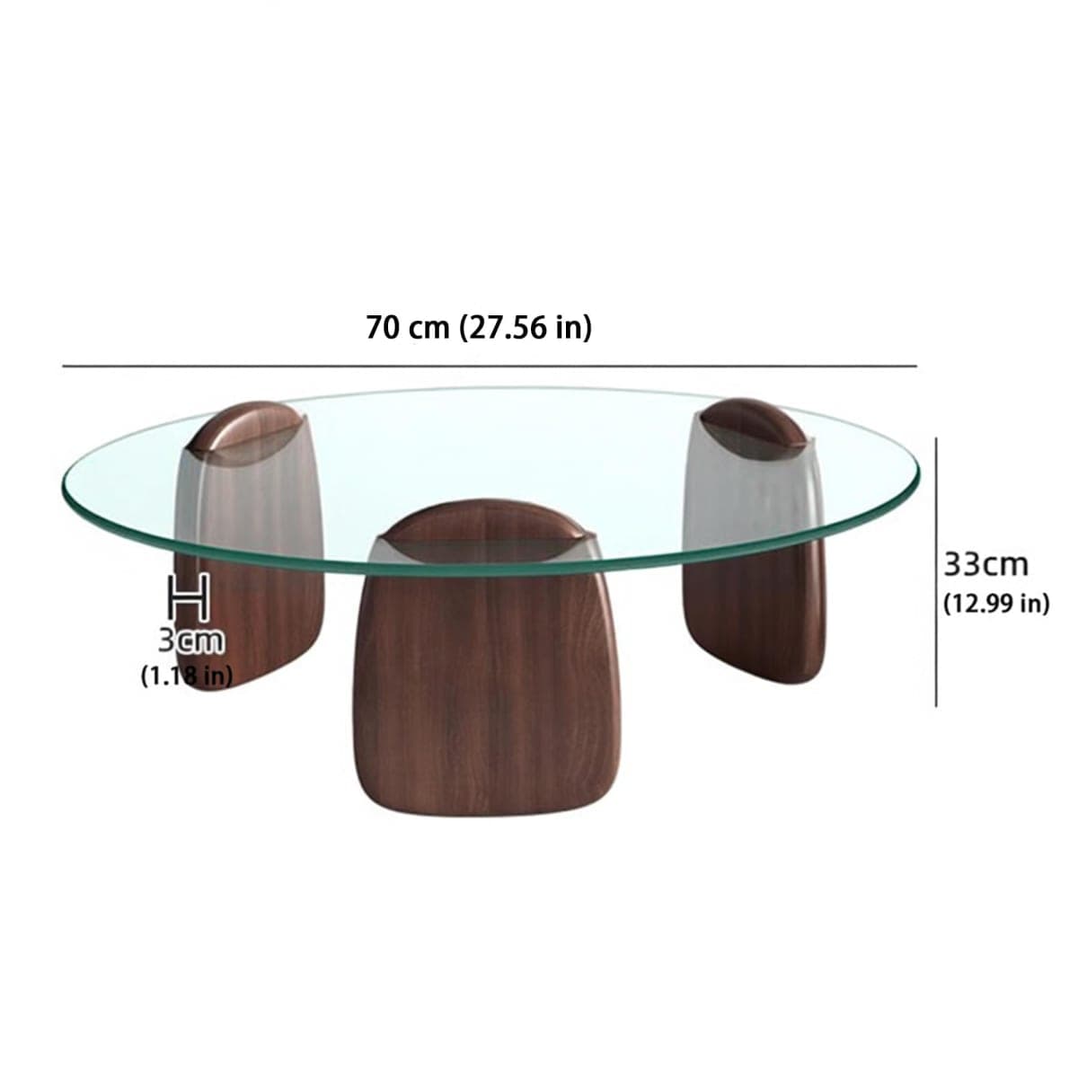 EASYSOUL Modern Round Coffee Table with Glass Top, 27.56" D x 27.56" W x 14.69" H, Circular Tea Tables for Living Room Home Office Industrial Cocktail Tables (Walunt-Clear Glass/27.56") thumbnail 4