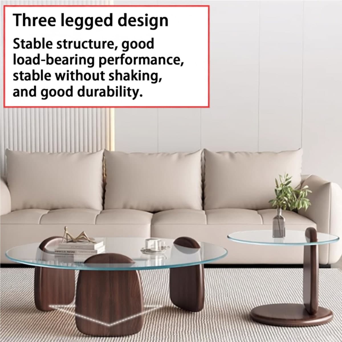 EASYSOUL Modern Round Coffee Table with Glass Top, 27.56" D x 27.56" W x 14.69" H, Circular Tea Tables for Living Room Home Office Industrial Cocktail Tables (Walunt-Clear Glass/27.56") thumbnail 5