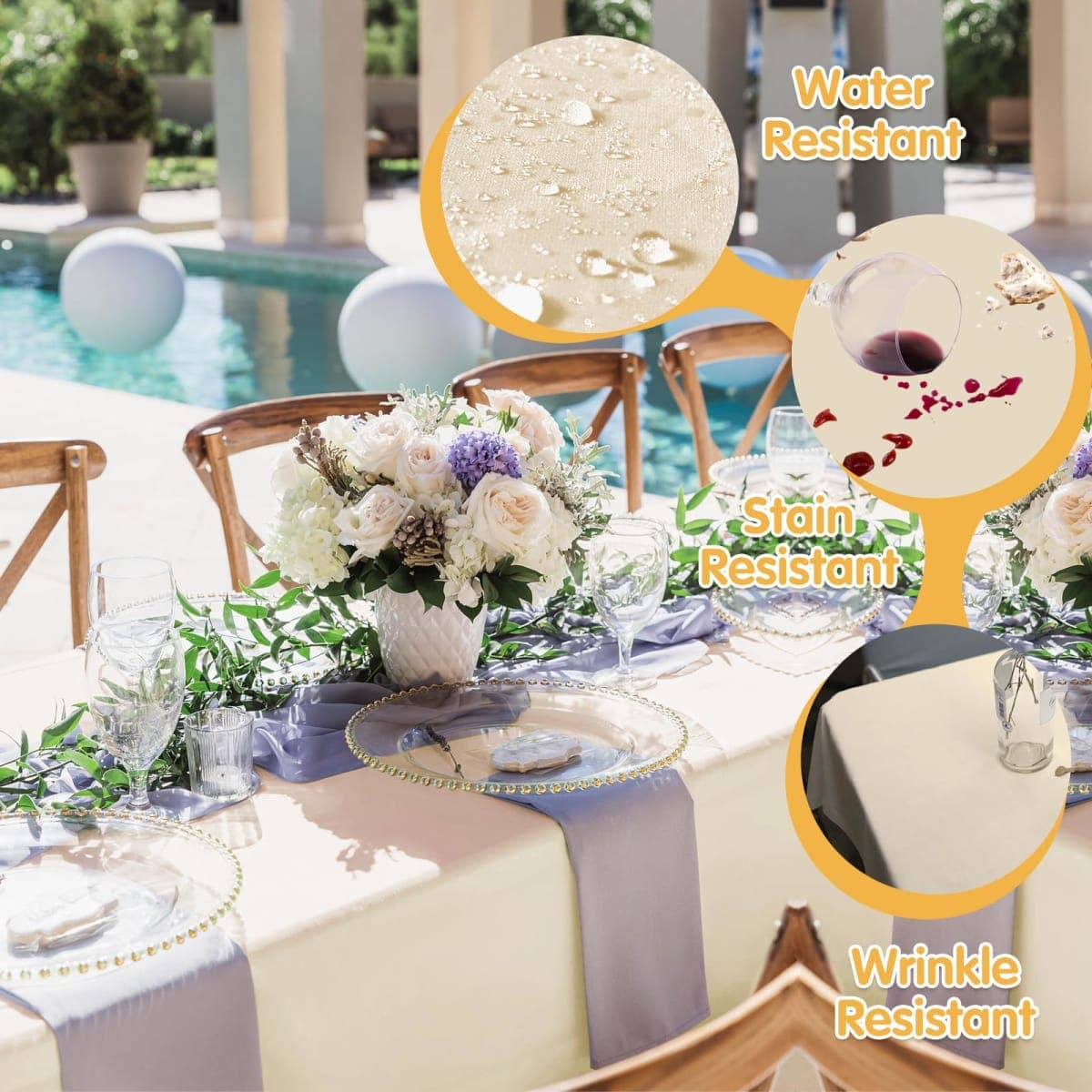 BRILLMAX 6 Pack Beige Tablecloths 60x126 Inch for 8ft Rectangle Tables thumbnail 3
