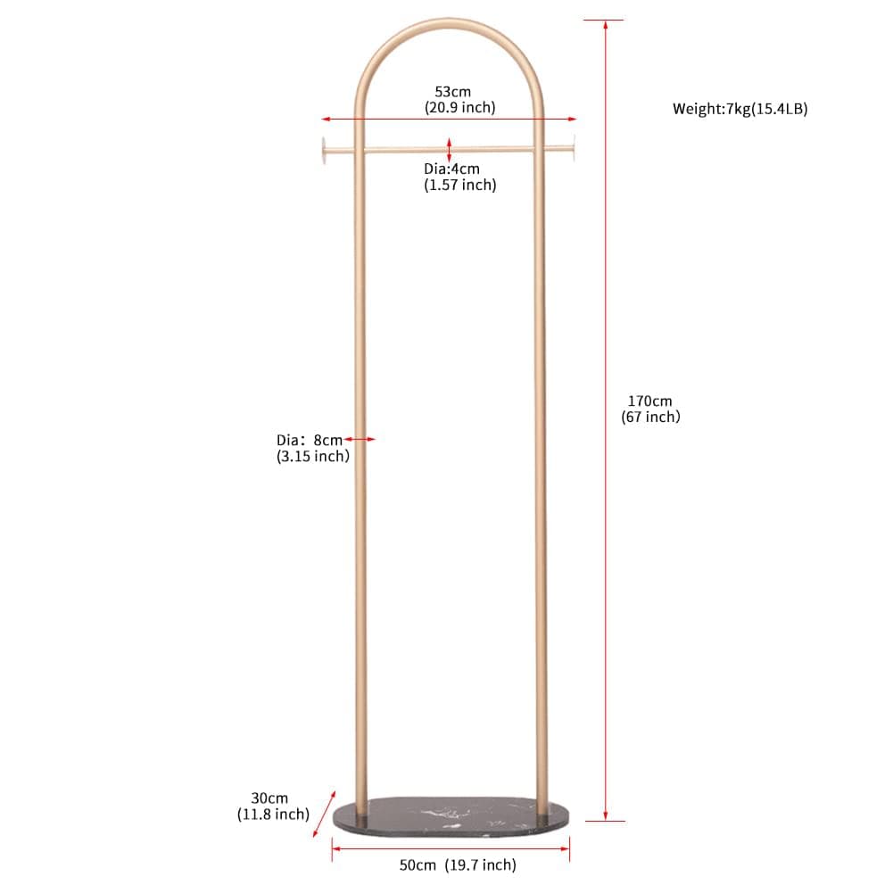Cre Cra Gold Modern Coat Rack with Marble Base - Heavy Duty Clothing Stand for Bedroom - Holds Coats, Jackets, Scarves, Hats & Bags thumbnail 2