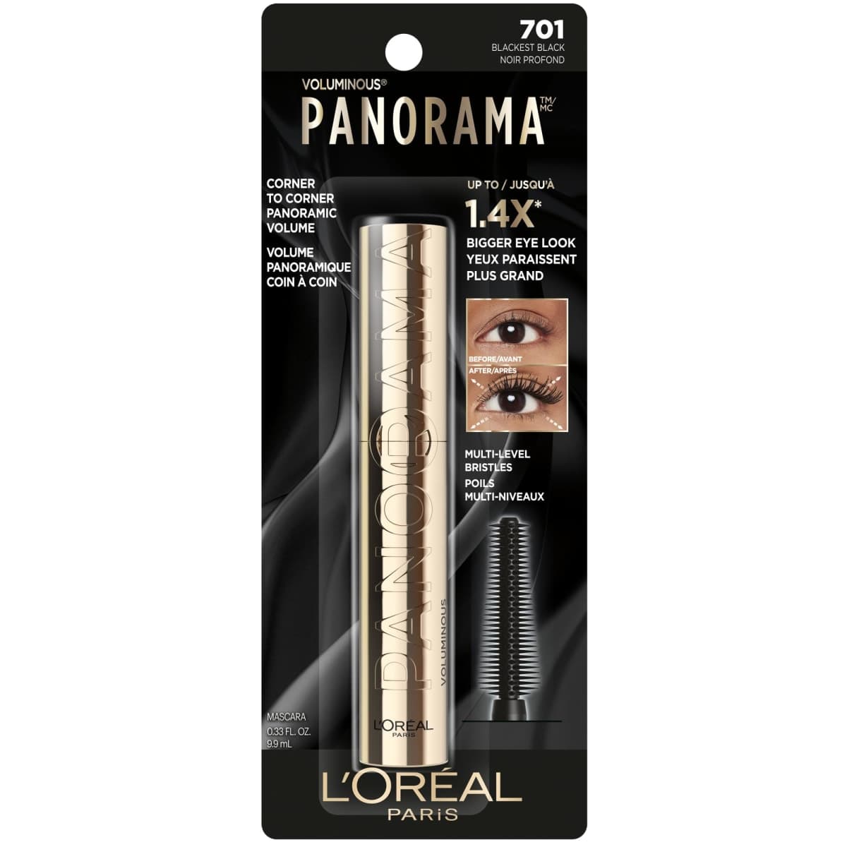 L’Oréal Paris Voluminous Panorama Mascara, Volumizing and Lengthening Mascara, Washable Longwear and Smudge Resistant Make Up, Blackest Black, 0.33 Fl Oz thumbnail 2