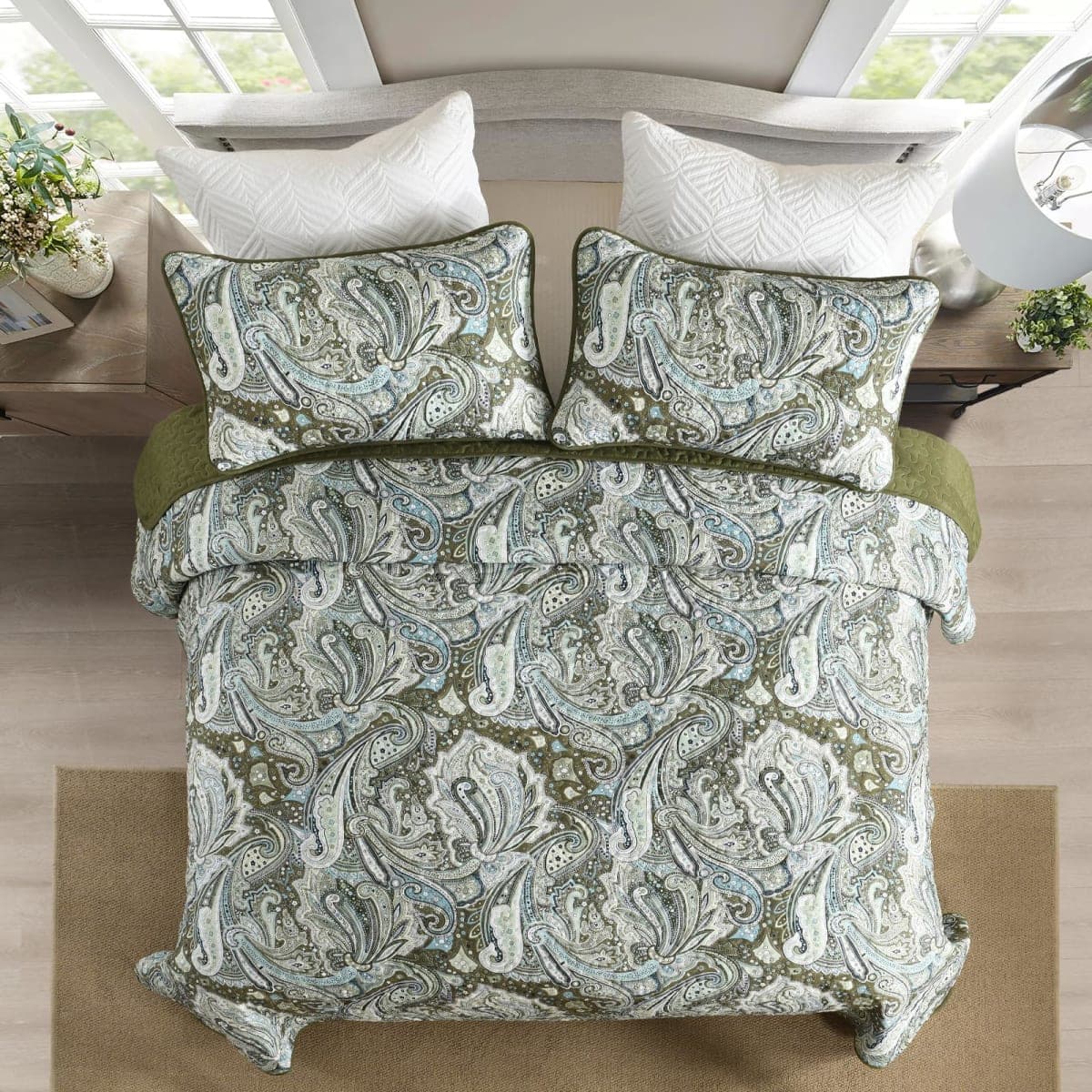 DJY Green Paisley Quilt Set Queen Size Boho Bedspread Coverlet Set thumbnail 3